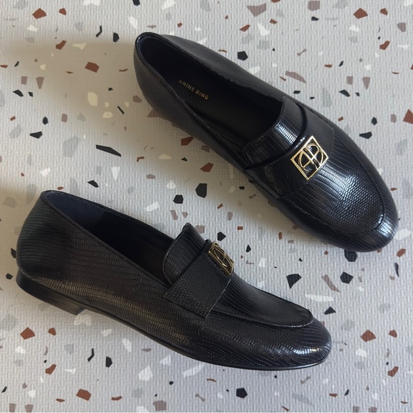 Anine Bing Corrine Monogram Loafers in Black Size 37 - Picture 1 of 10